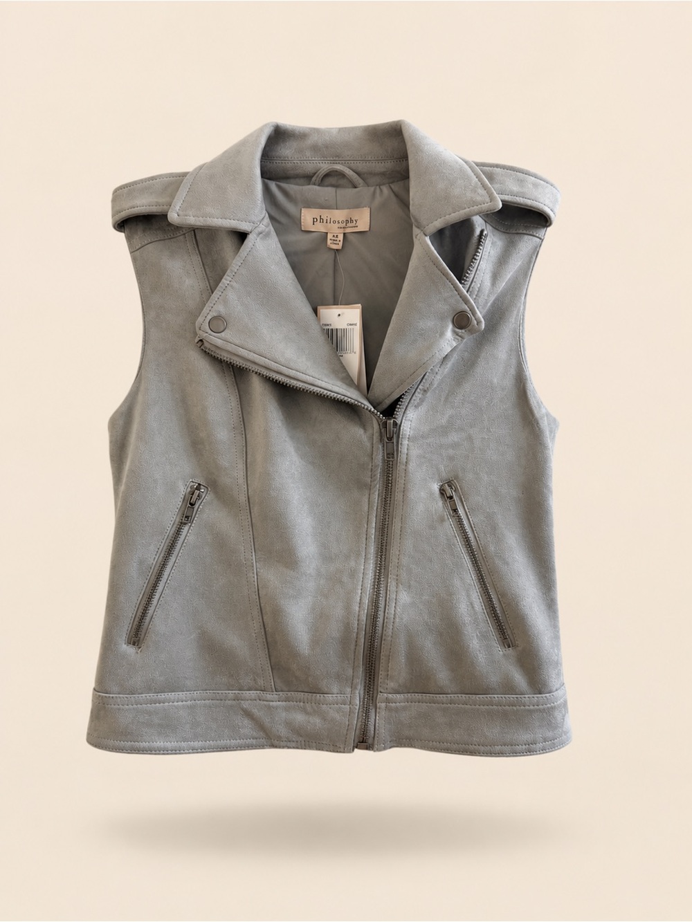 Philosophy Faux Suede Asymmetric Moto Vest Gray Size XS NWT